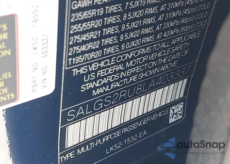 2020 Land Rover Range Rover Hse from USA, damaged, VIN SALGS2RU8LA403337